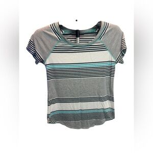 DownEast Gray and Teal Striped Short Sleeve Top Small